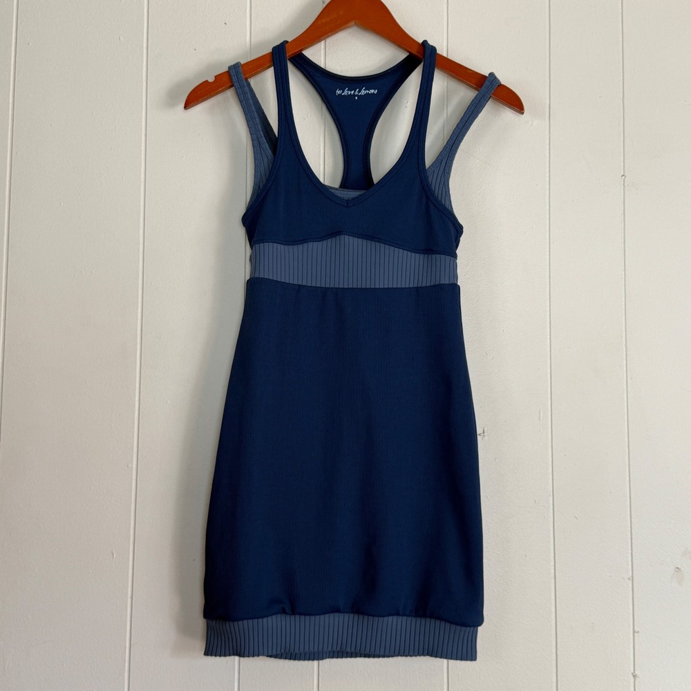 For Love & Lemons Blue Ribbed Active Mini Dress Racerback Size S Tennis Sporty